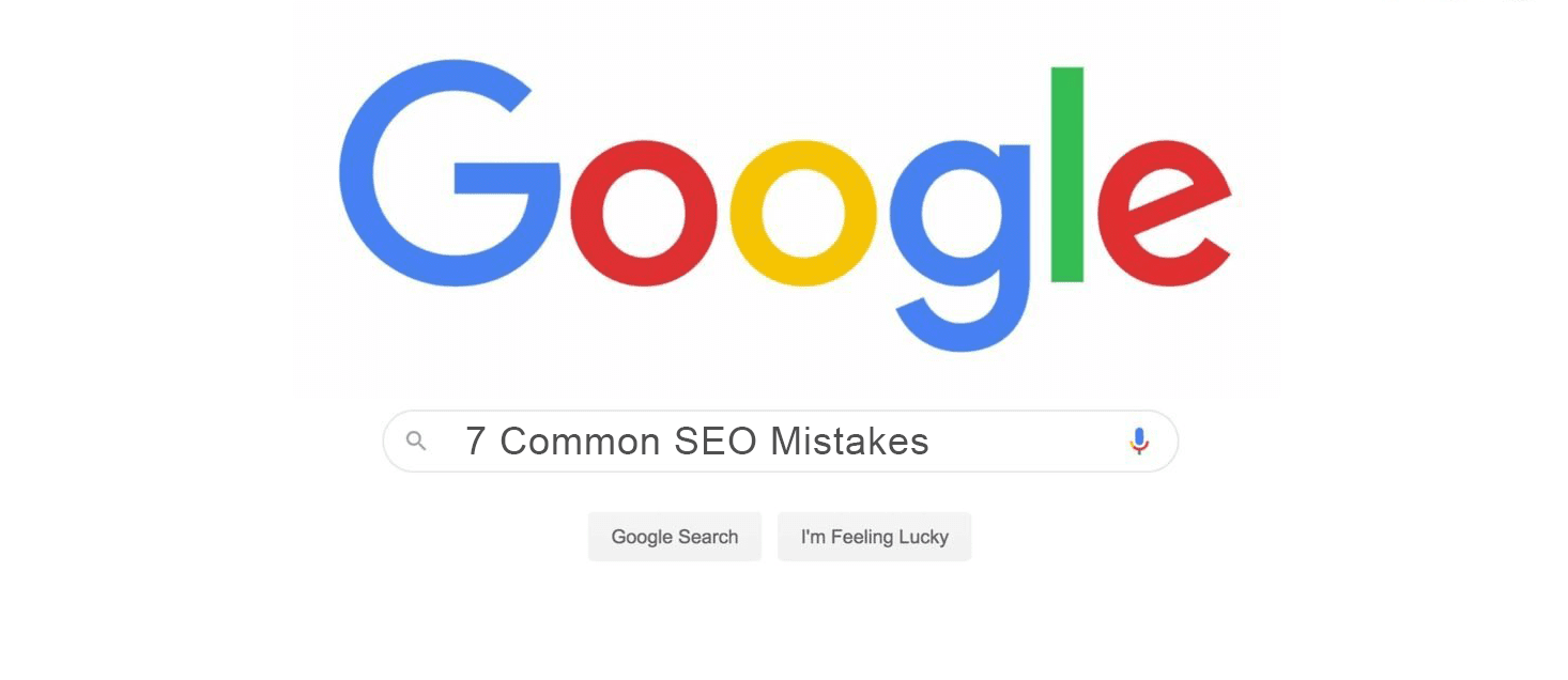 Google search bar with common SEO mistakes text